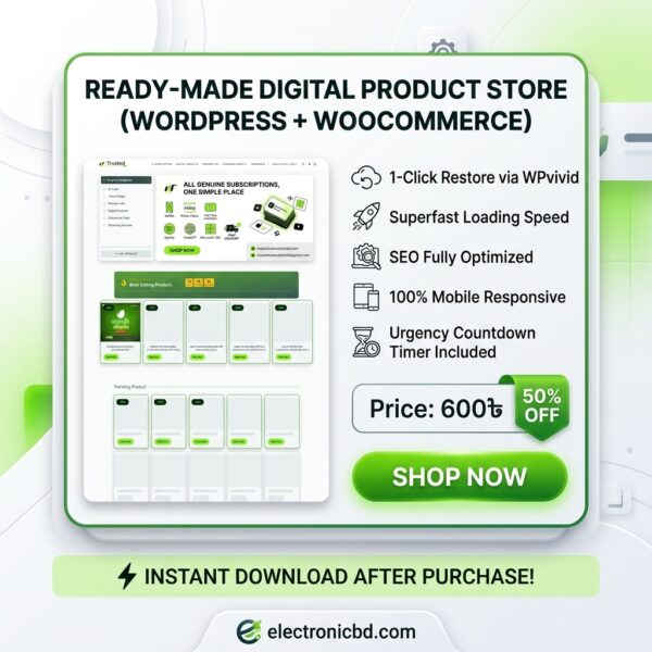 Ready-Made Digital Product Selling Website Backup File (WordPress + WooCommerce)