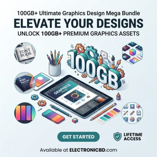 100GB+ Ultimate Graphics Design Mega Bundle (PSD, Fonts, Assets & More)