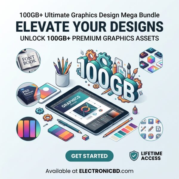 100GB+ Ultimate Graphics Design Mega Bundle (PSD, Fonts, Assets & More)