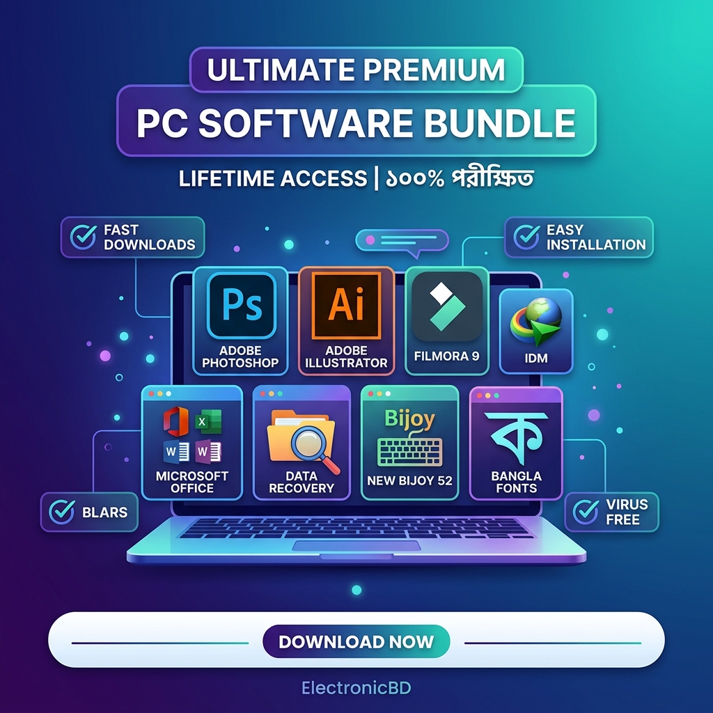 Premium PC Software Bundle - Lifetime Access (Photoshop, IDM, Office & More)